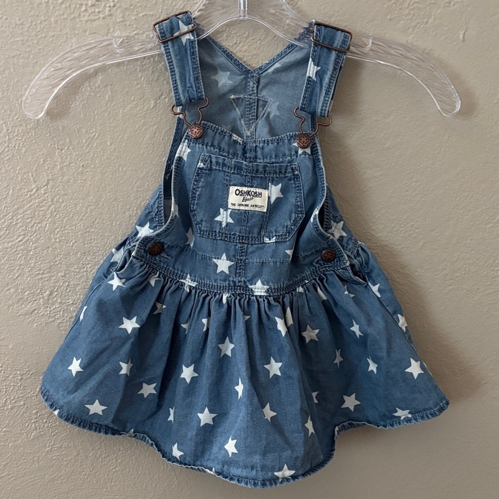Baby Girl OshKosh Overall Dress, 18mo, Stars, Americana Patriotic Summer